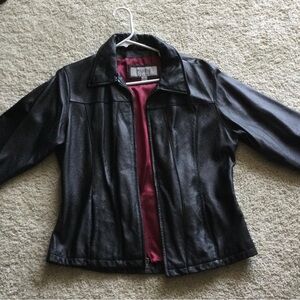 Wilsons Leather Black Leather Jacket with Smooth Finish and Zipper Closure